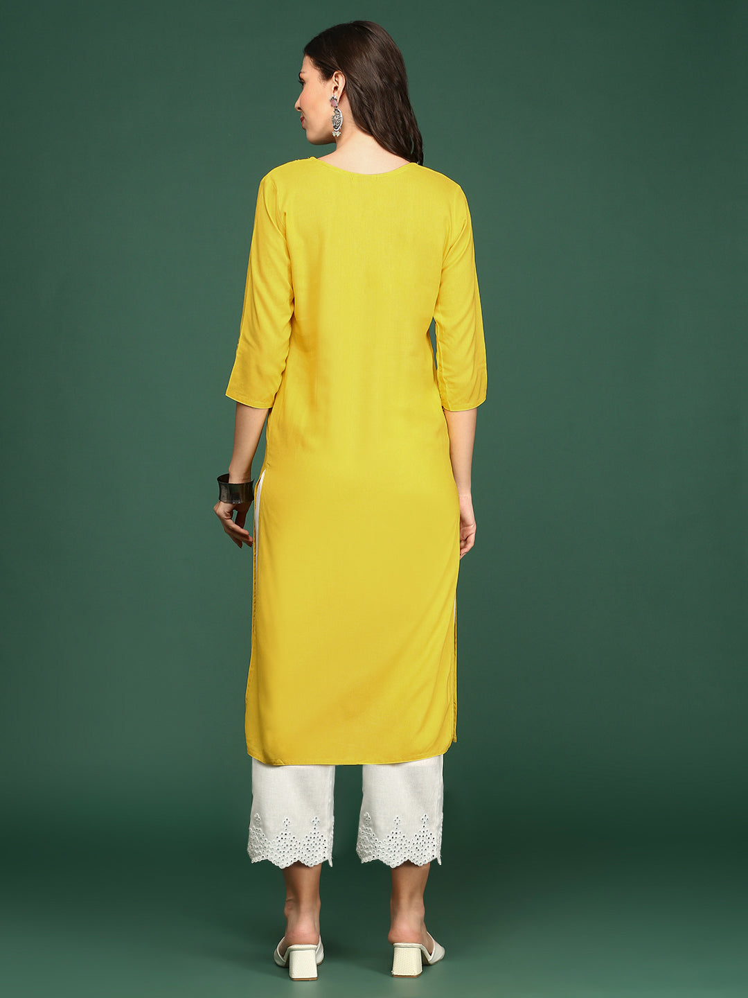 Women Yellow Solid Straight Kurta