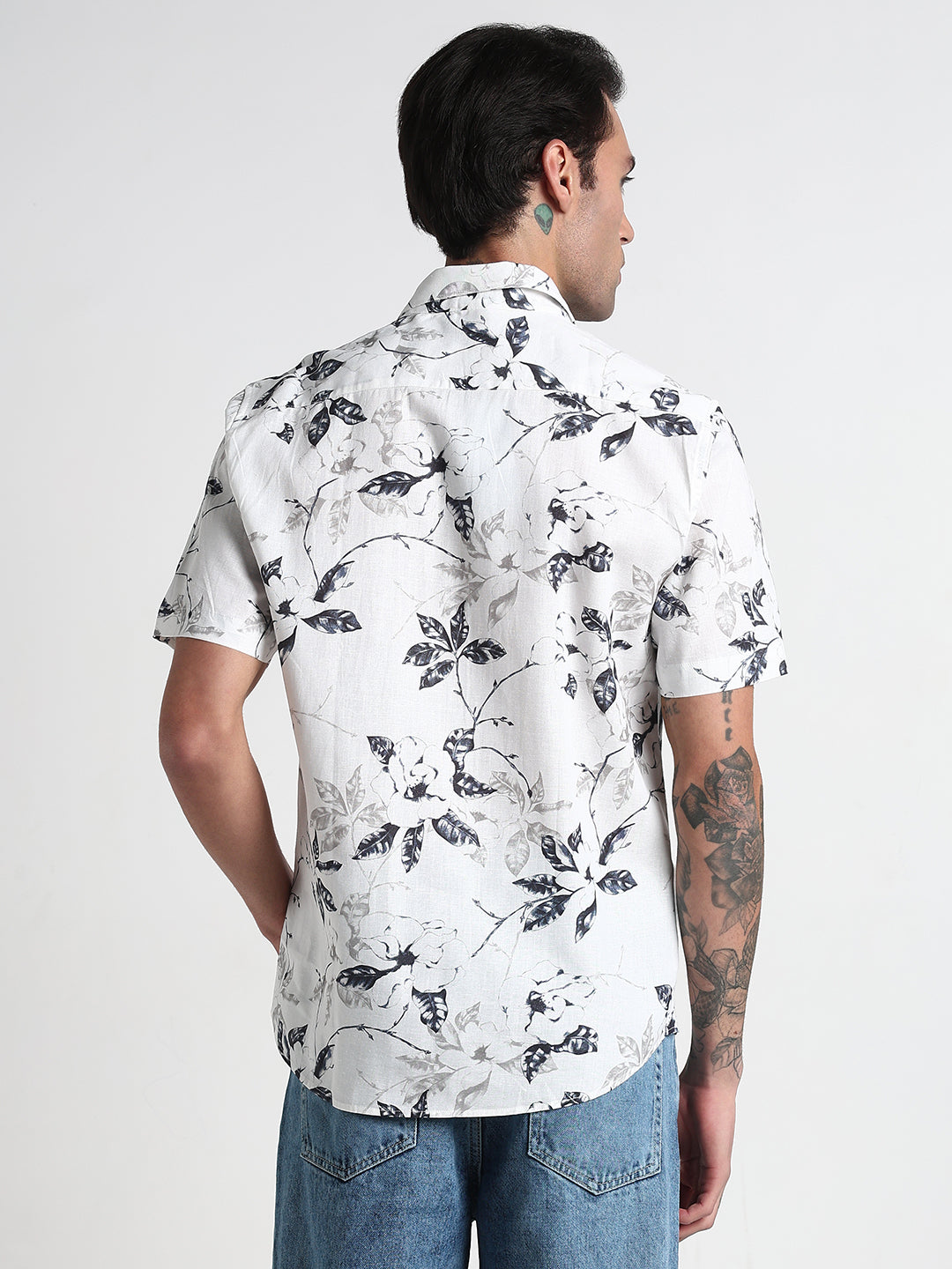Men's White Floral Slim Fit Shirt