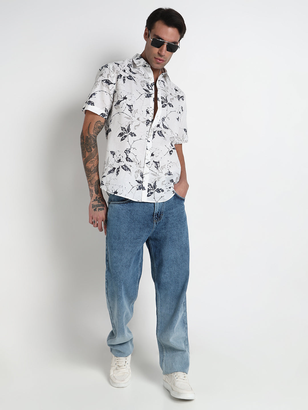 Men's White Floral Slim Fit Shirt