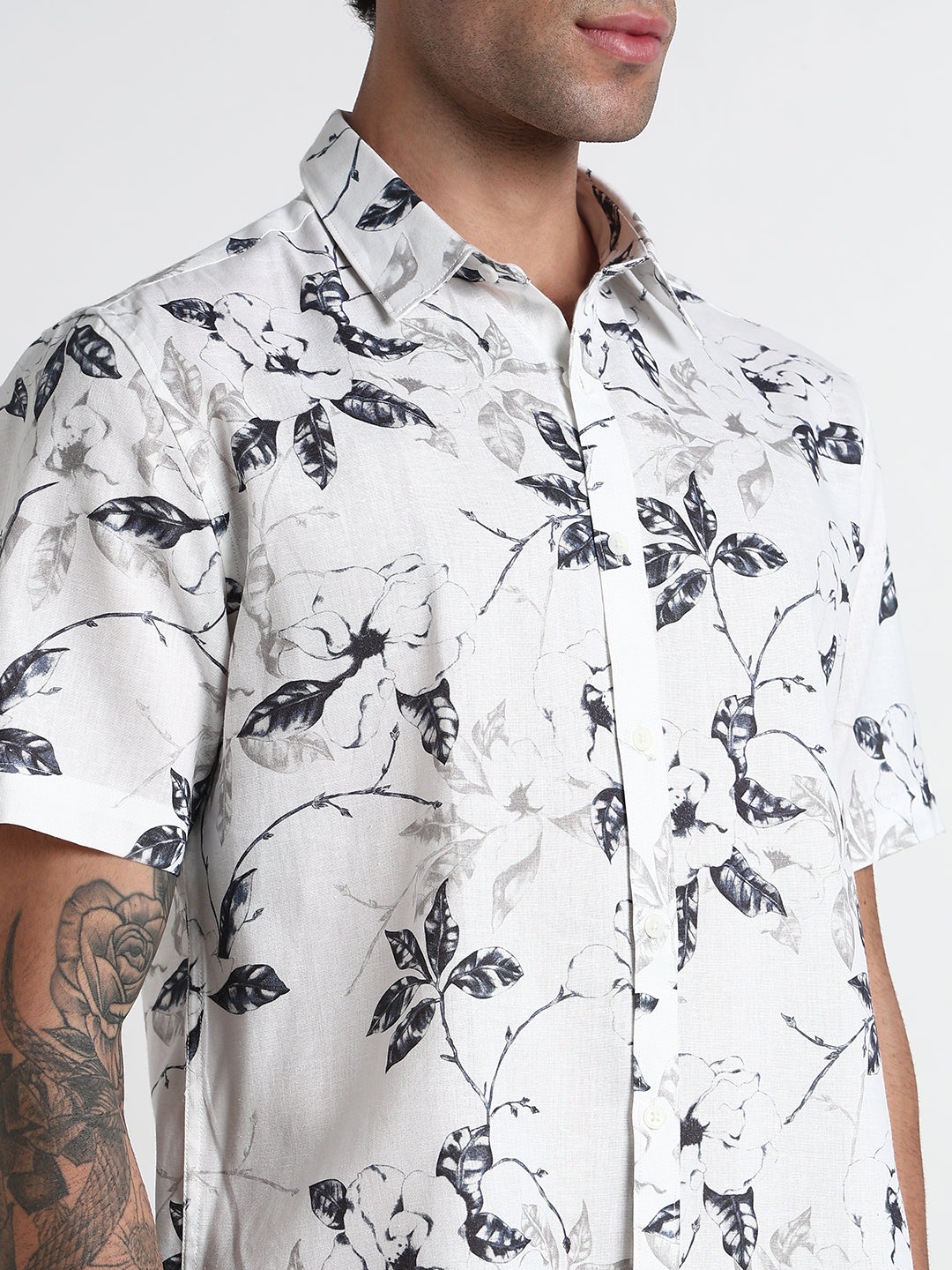 Men's White Floral Slim Fit Shirt