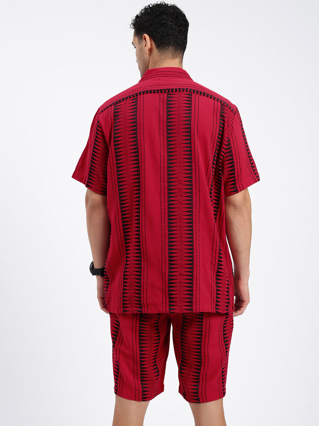 Men Geometric Red Co Ords Set