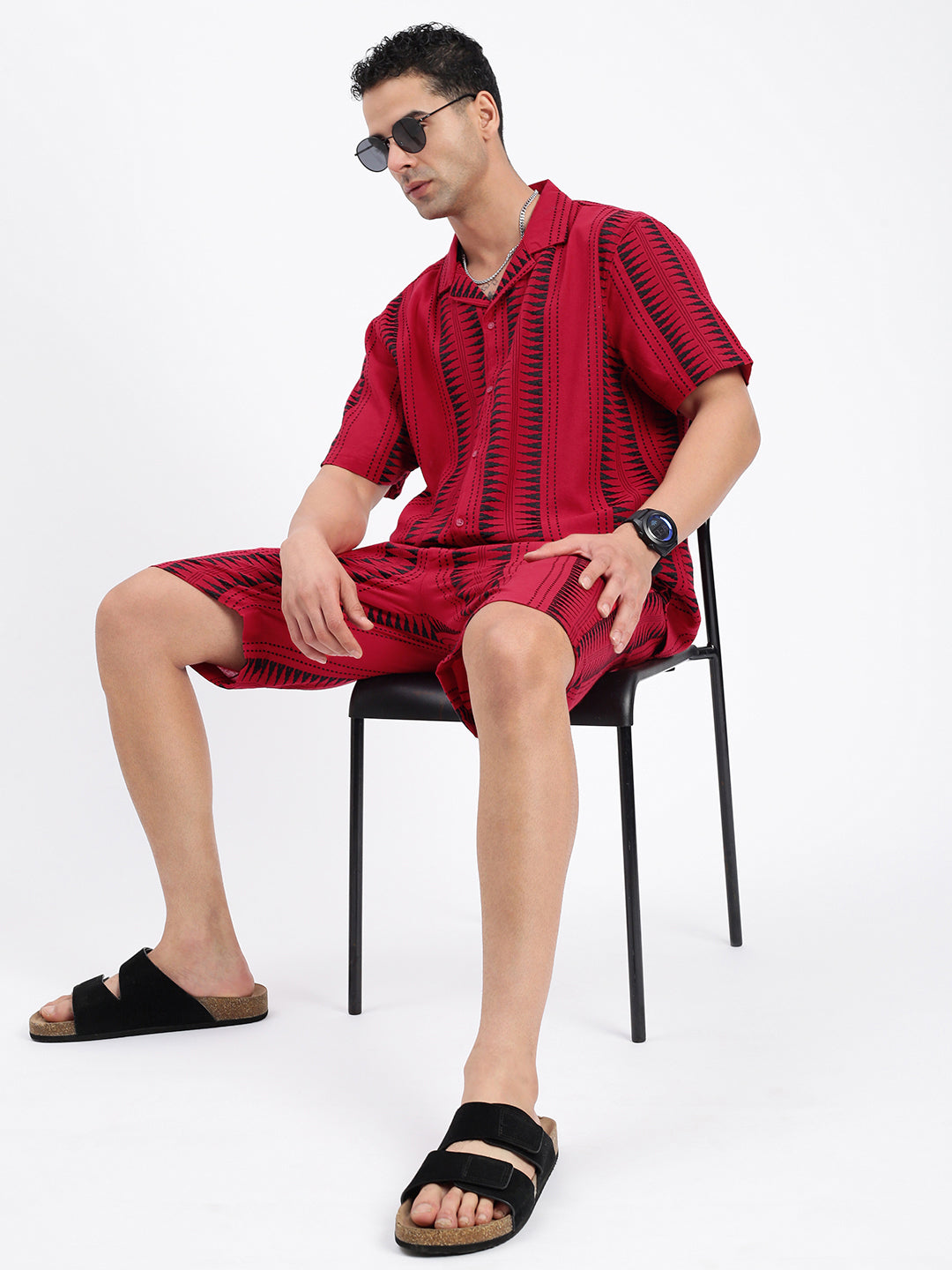 Men Geometric Red Co Ords Set