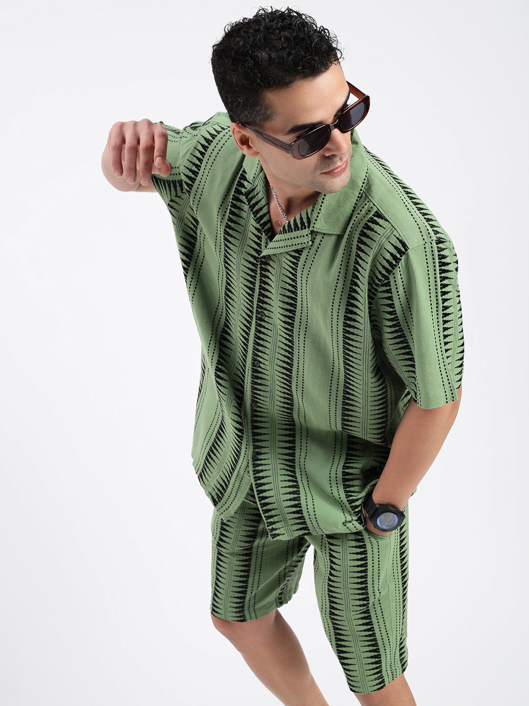 Men Geometric Green Co Ords Set