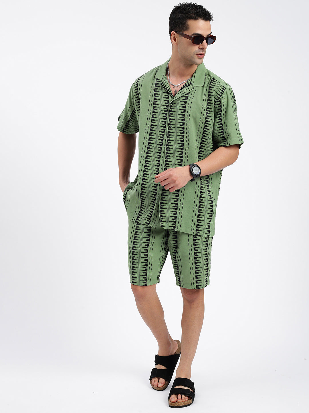 Men Geometric Green Co Ords Set