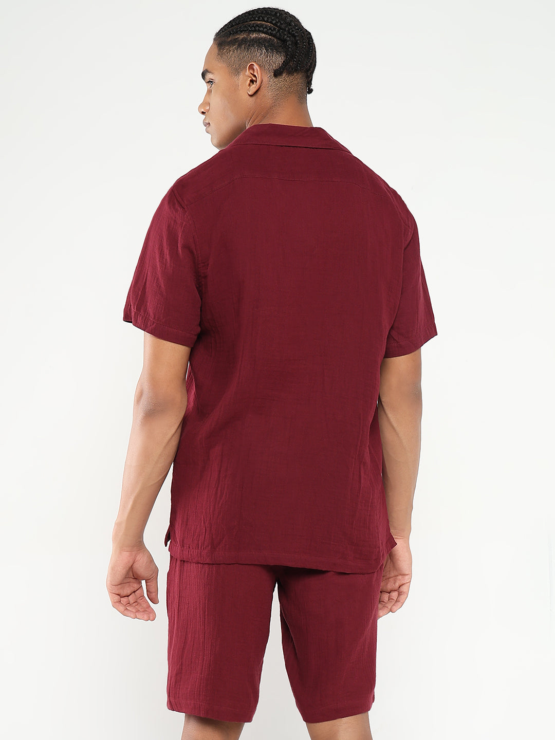 Men Maroon Solid Co Ords Set