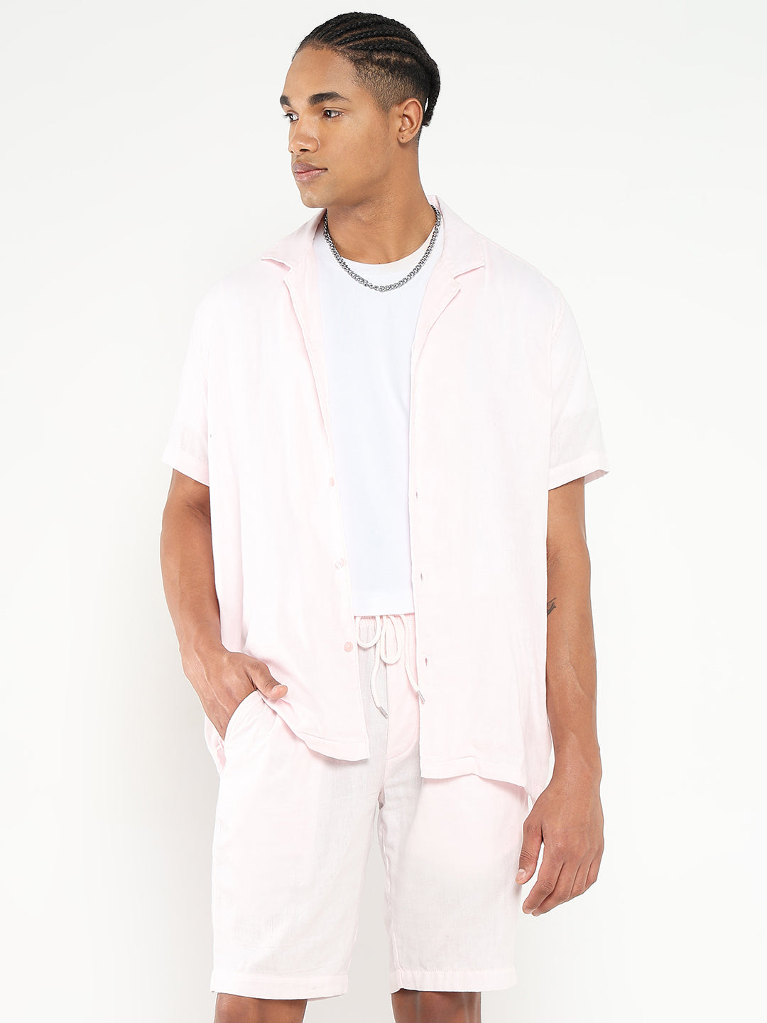 Men Pink Solid Co Ords Set