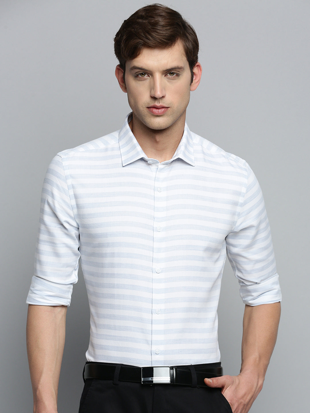 Men Spread Collar Self Design Off White Shirt