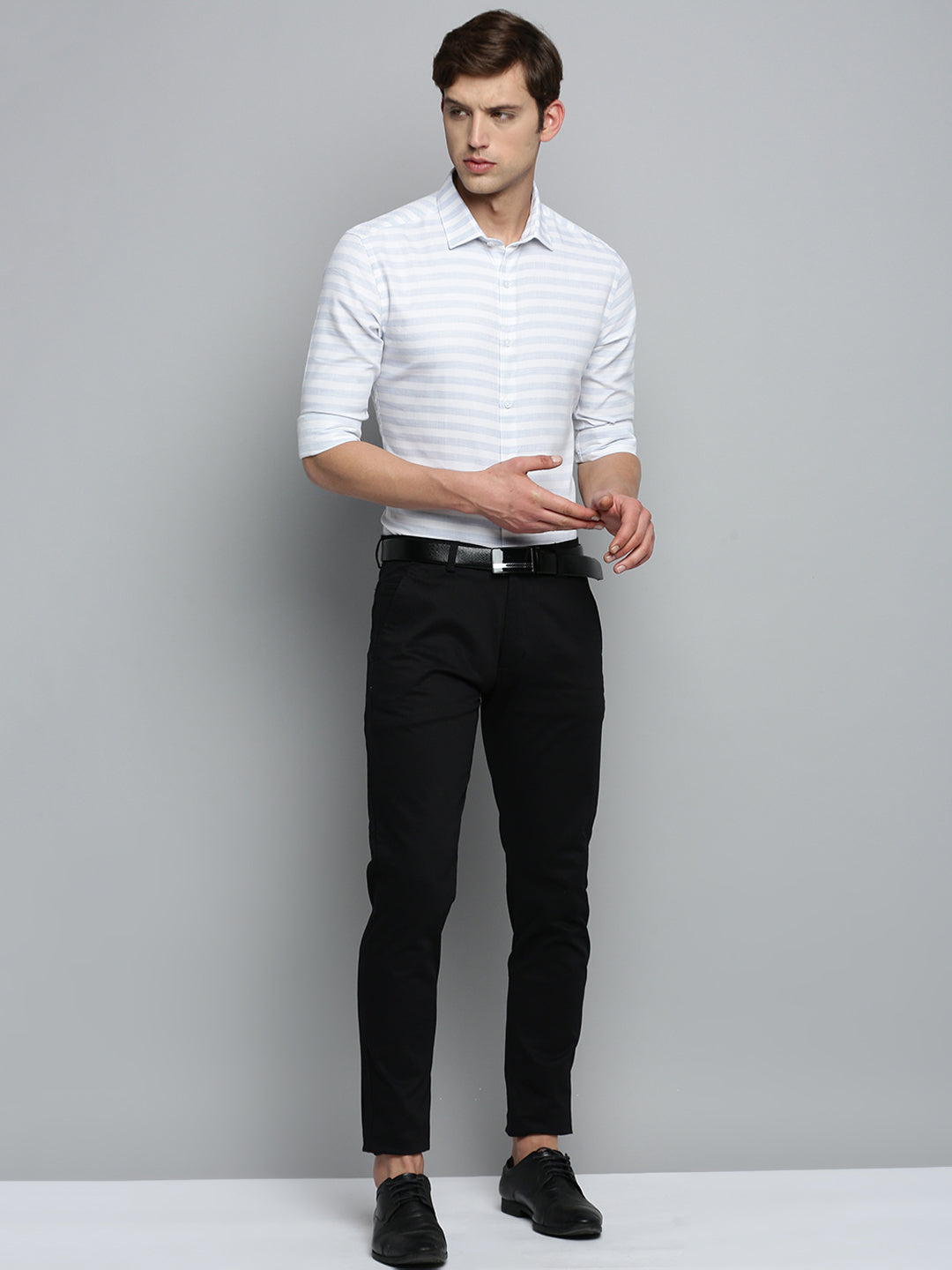 Men Spread Collar Self Design Off White Shirt