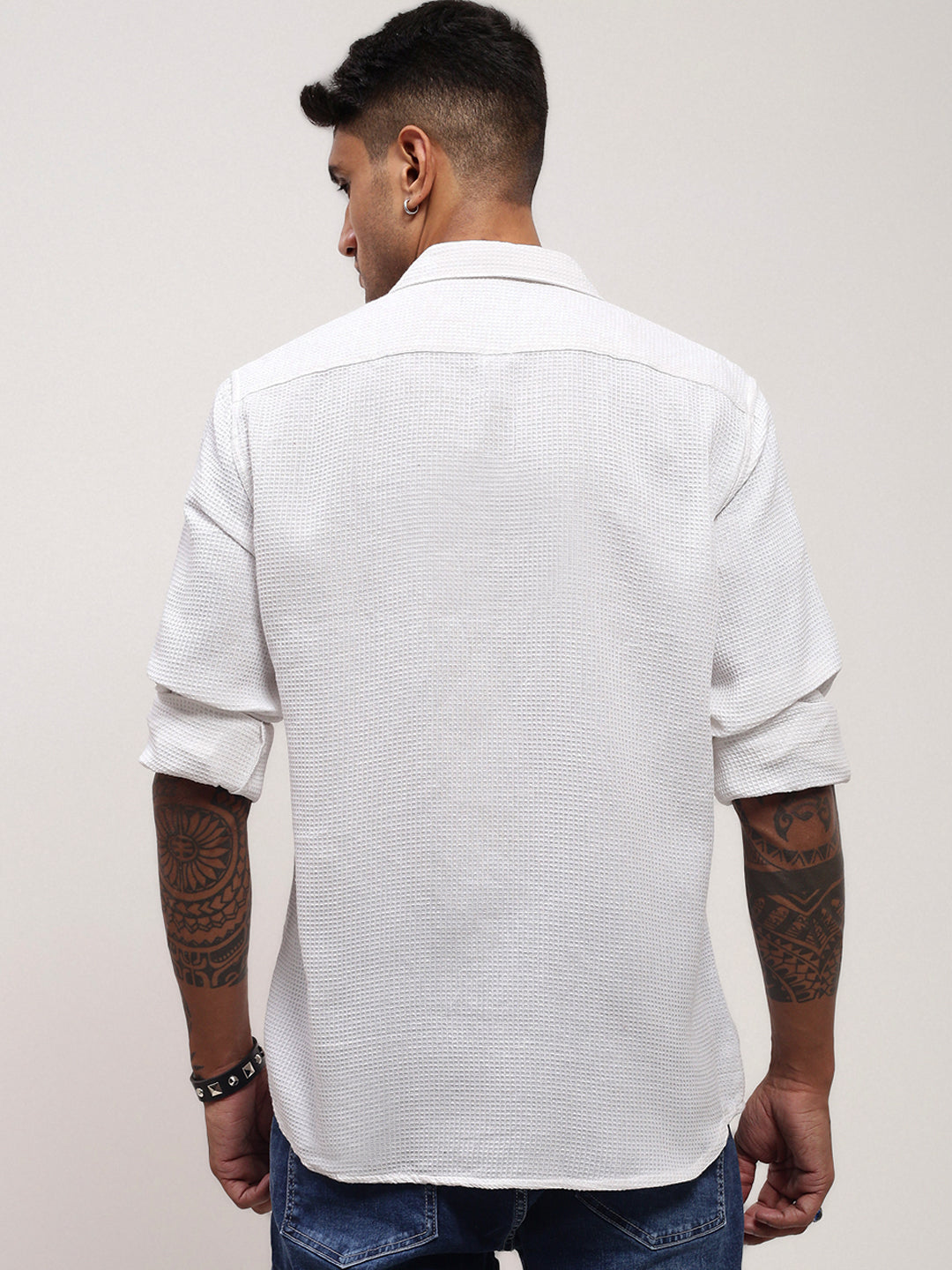 Men White Solid Slim Fit Shirt