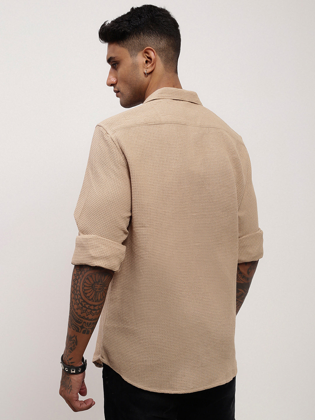 Men Beige Solid Slim Fit Shirt