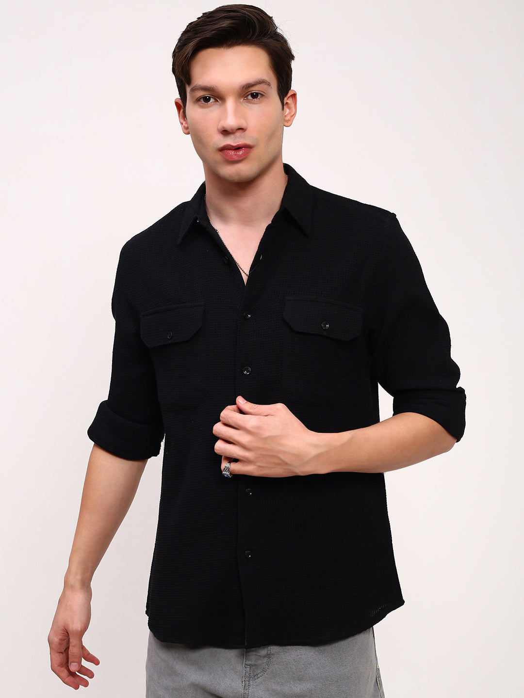 Men Black Solid Slim Fit Shirt