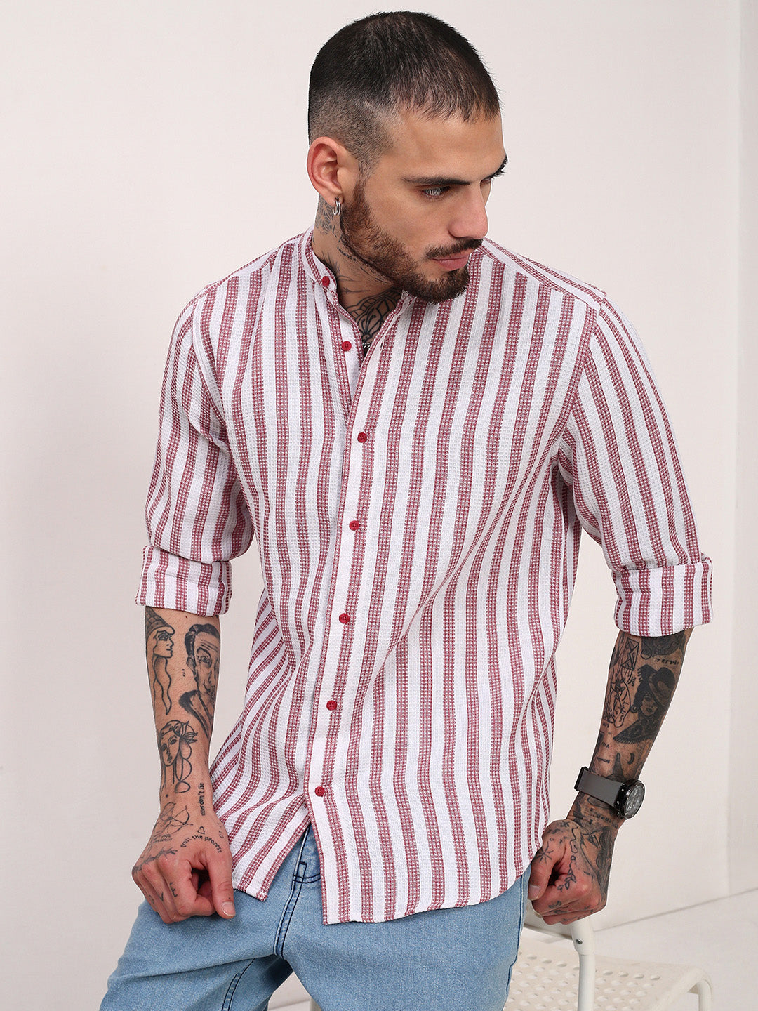 Men Pink Striped Slim Fit Shirt