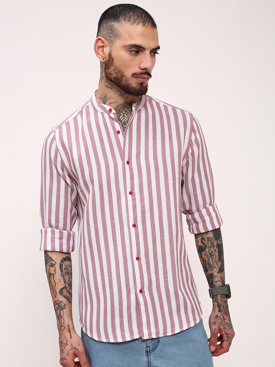 Men Pink Striped Slim Fit Shirt