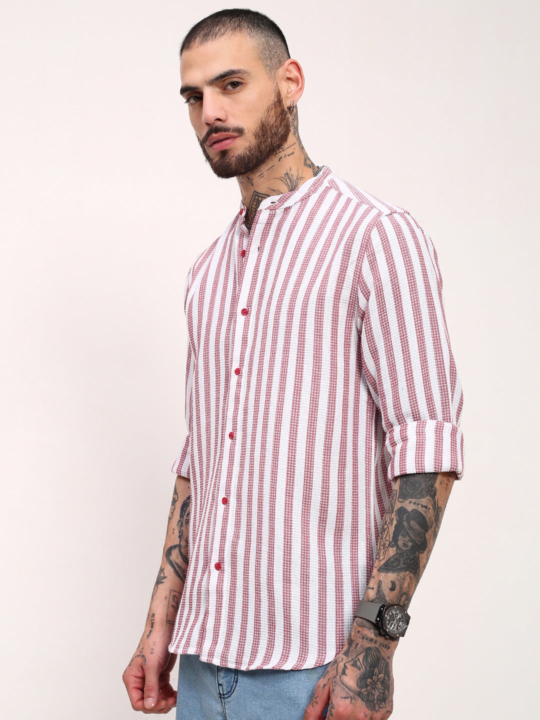 Men Pink Striped Slim Fit Shirt