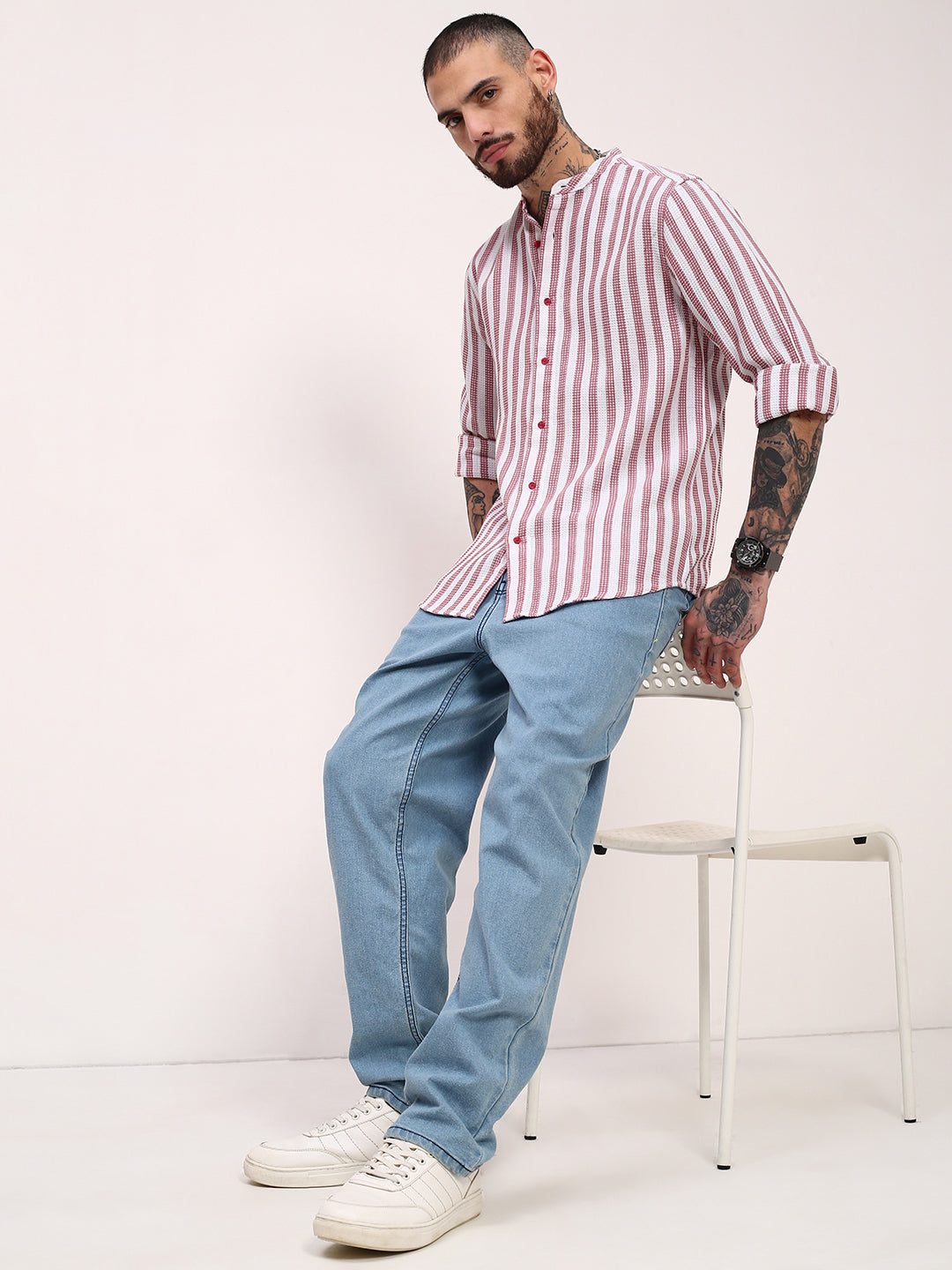 Men Pink Striped Slim Fit Shirt