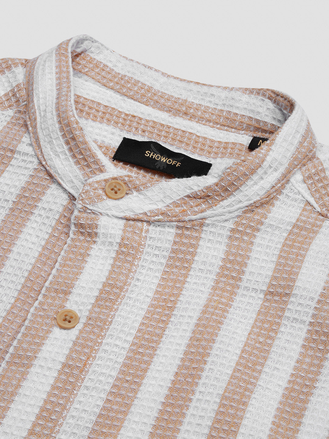 Men Cream Striped Slim Fit Shirt