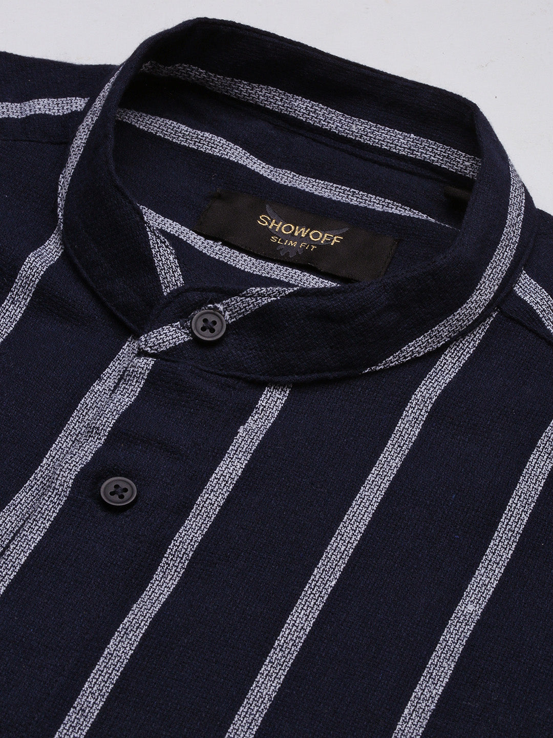 Men Navy Blue Striped Slim Fit Shirt