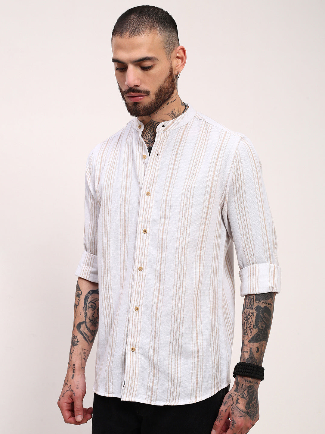 Men White Striped Slim Fit Shirt