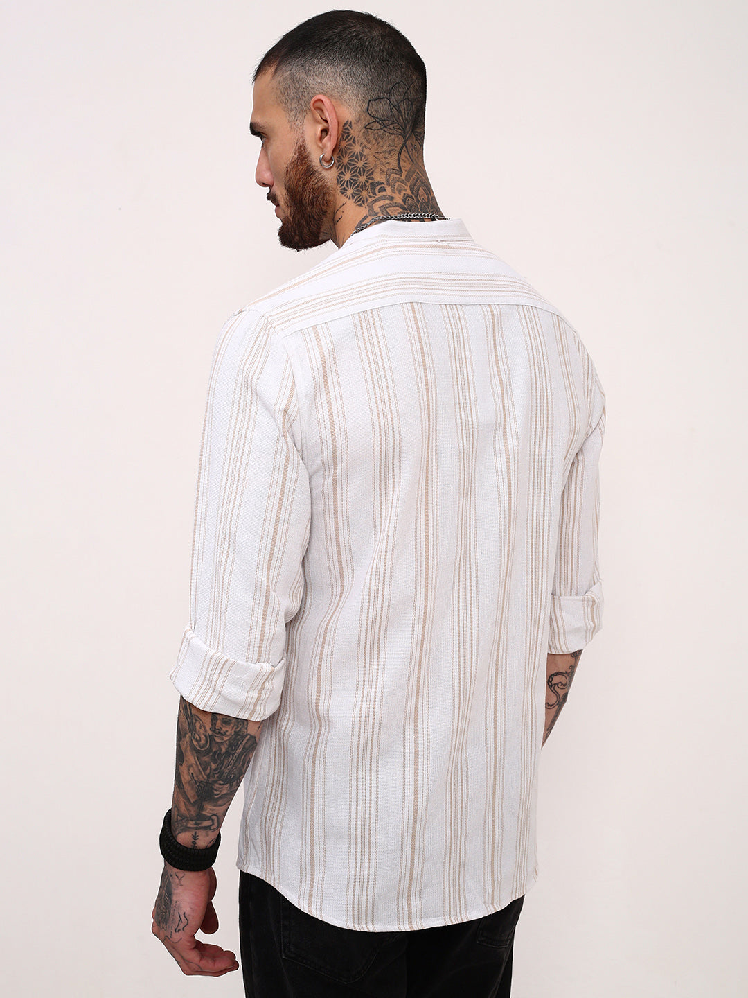 Men White Striped Slim Fit Shirt