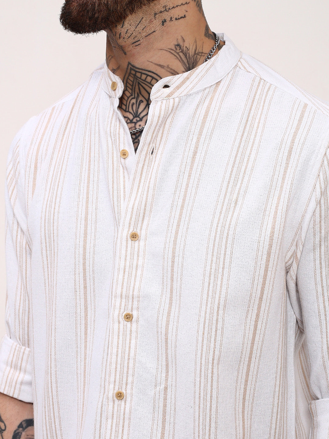 Men White Striped Slim Fit Shirt