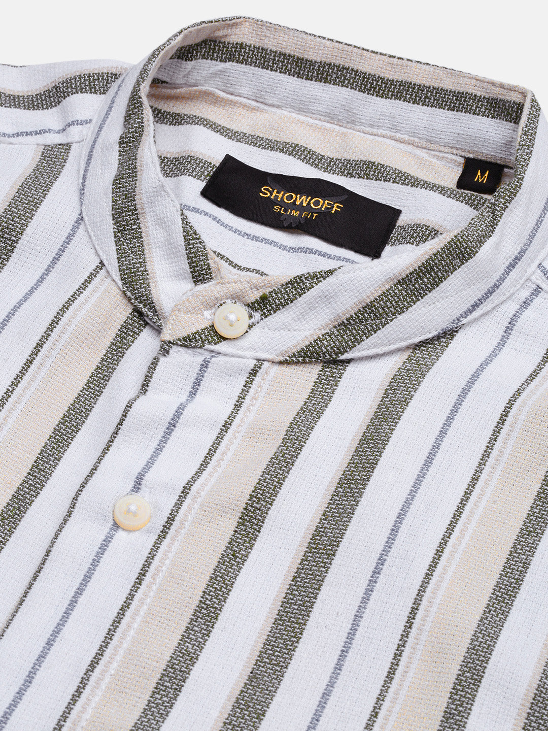 Men Off White Striped Slim Fit Shirt