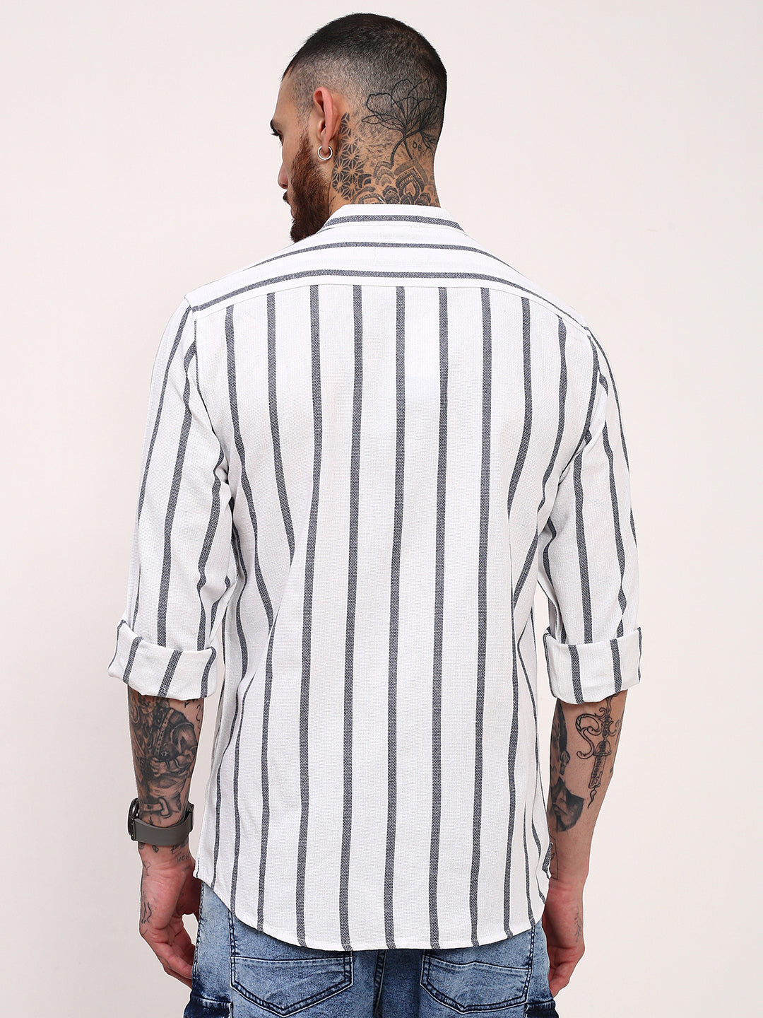 Men White Striped Slim Fit Shirt