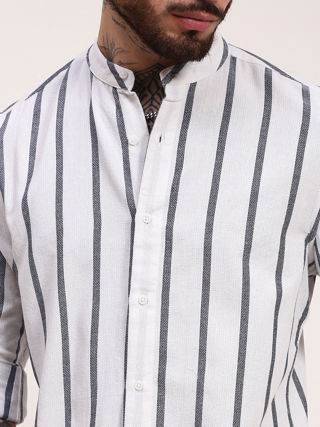 Men White Striped Slim Fit Shirt