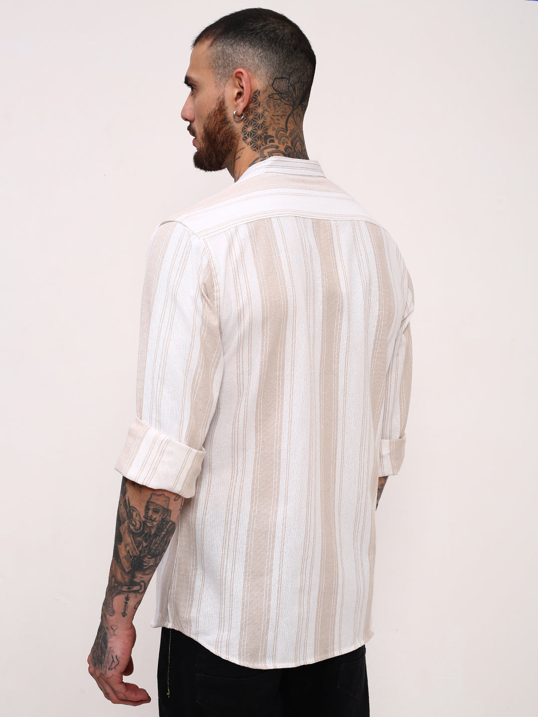 Men Cream Striped Slim Fit Shirt