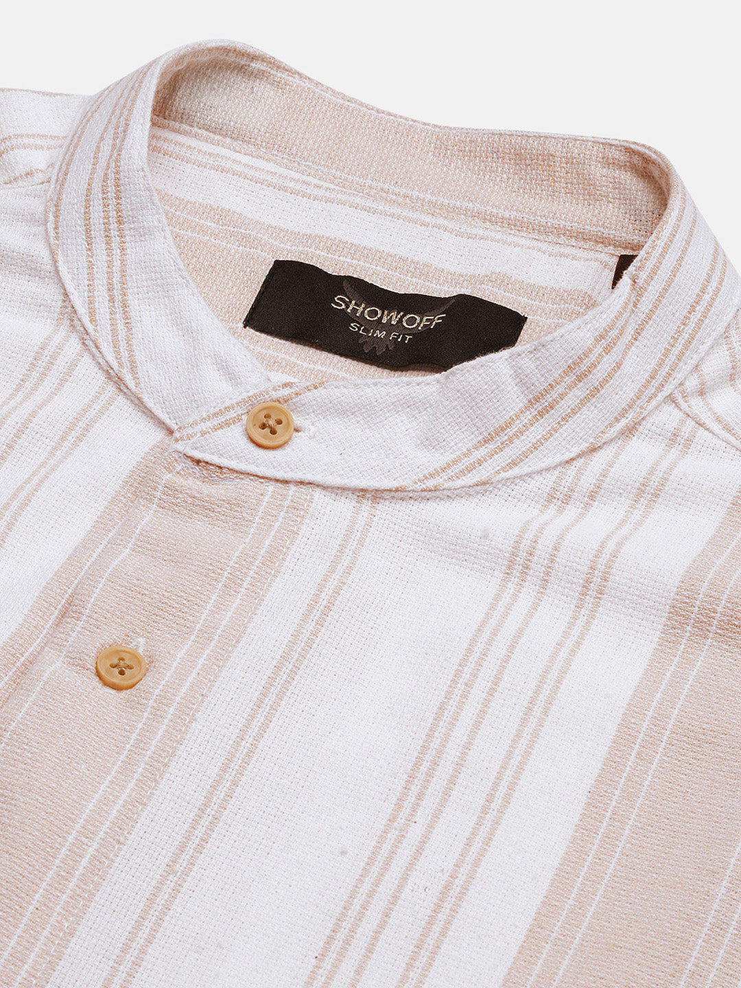 Men Cream Striped Slim Fit Shirt