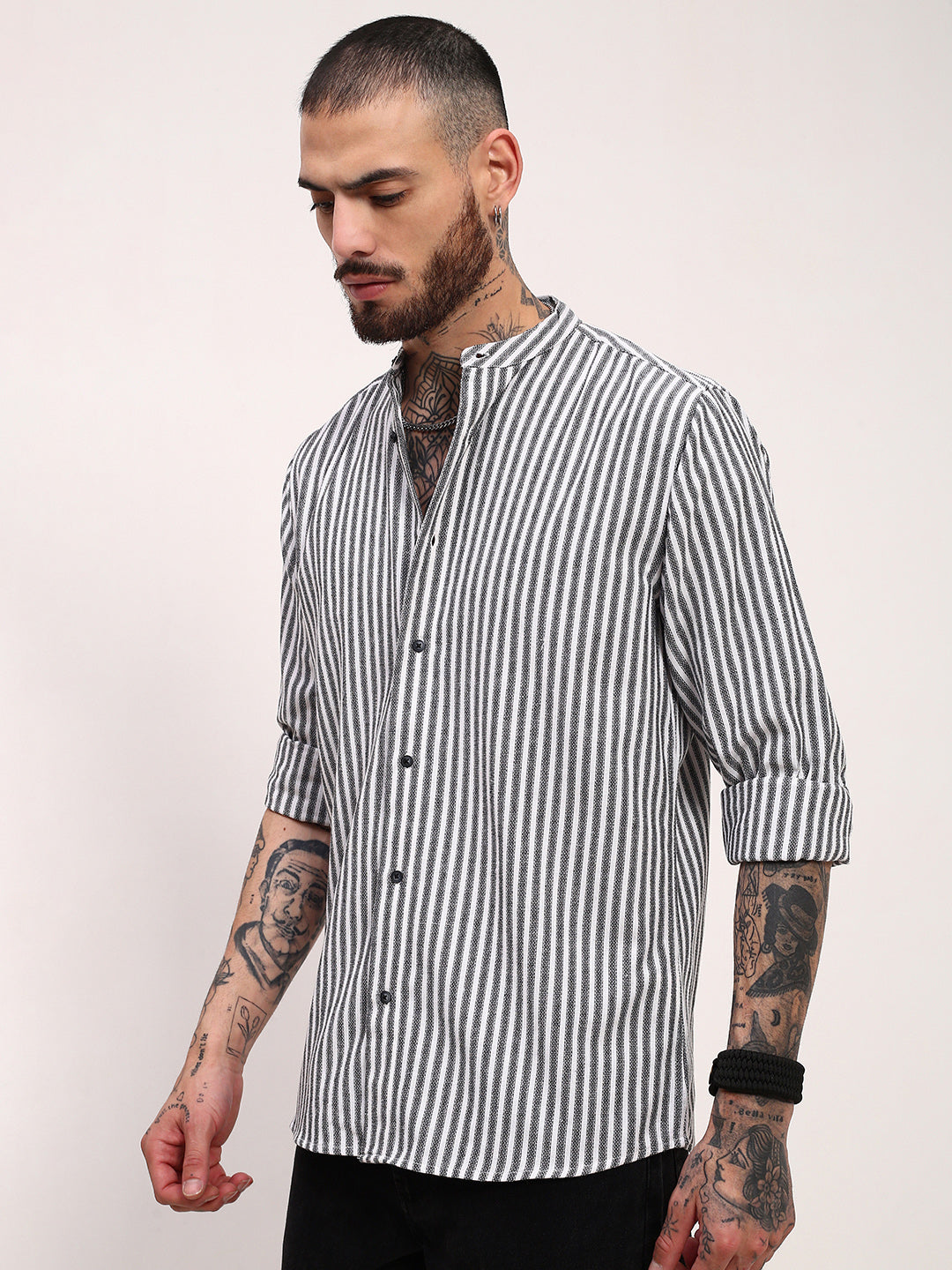 Men Black Striped Slim Fit Shirt