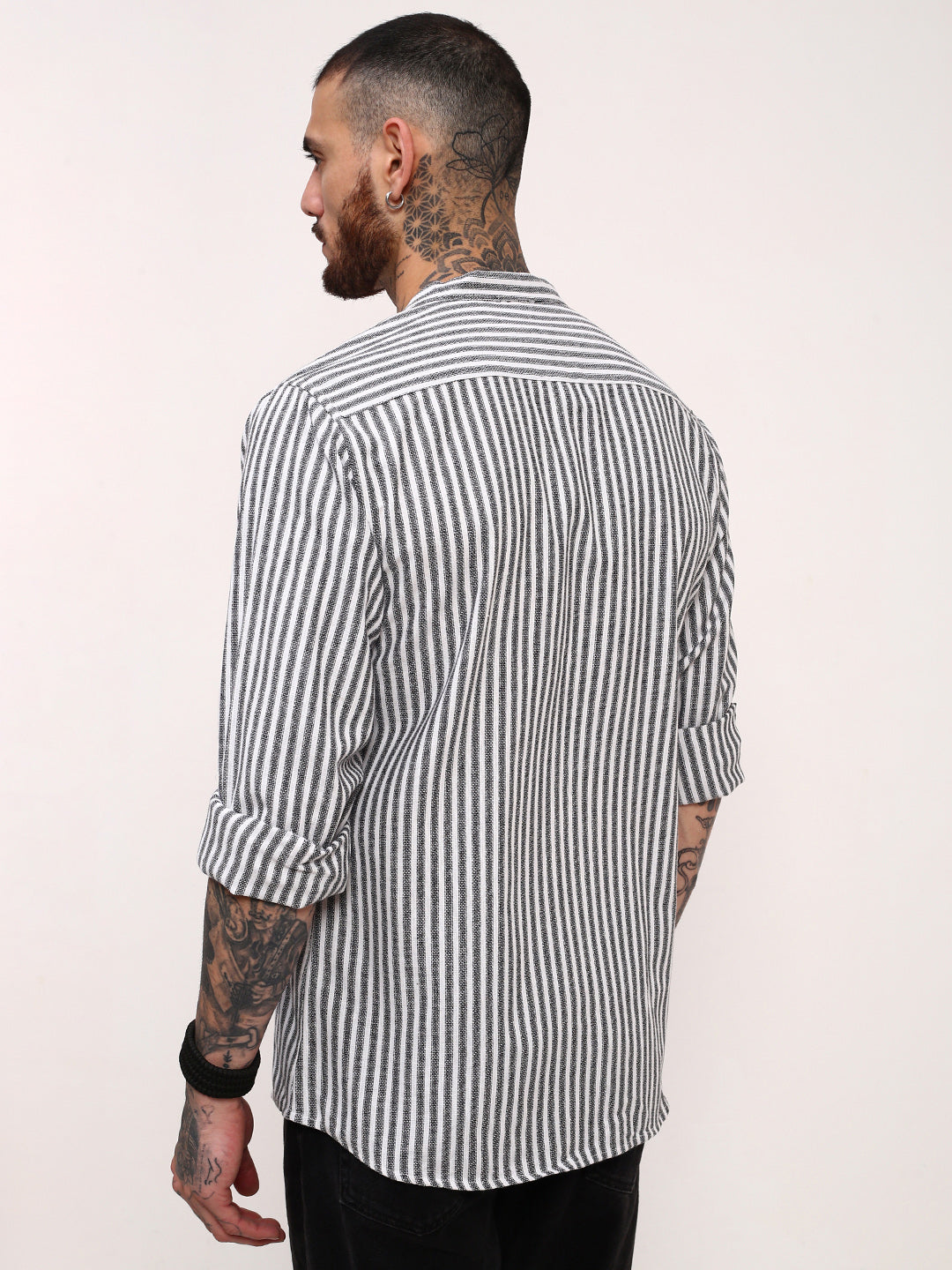 Men Black Striped Slim Fit Shirt