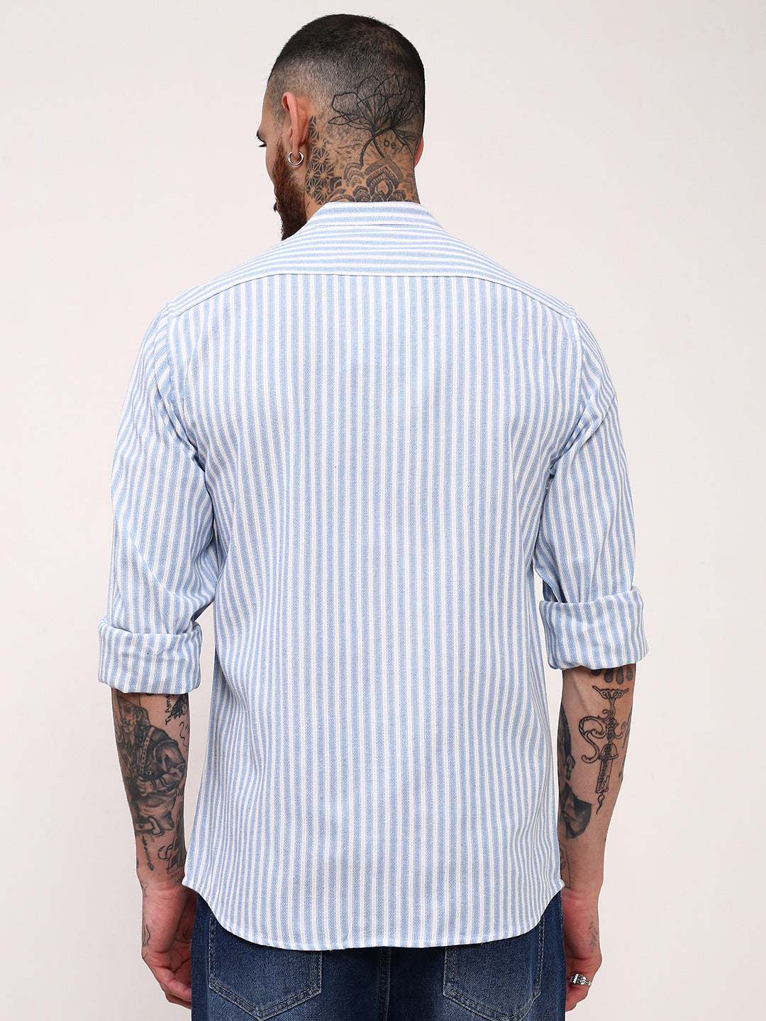 Men Blue Striped Slim Fit Shirt