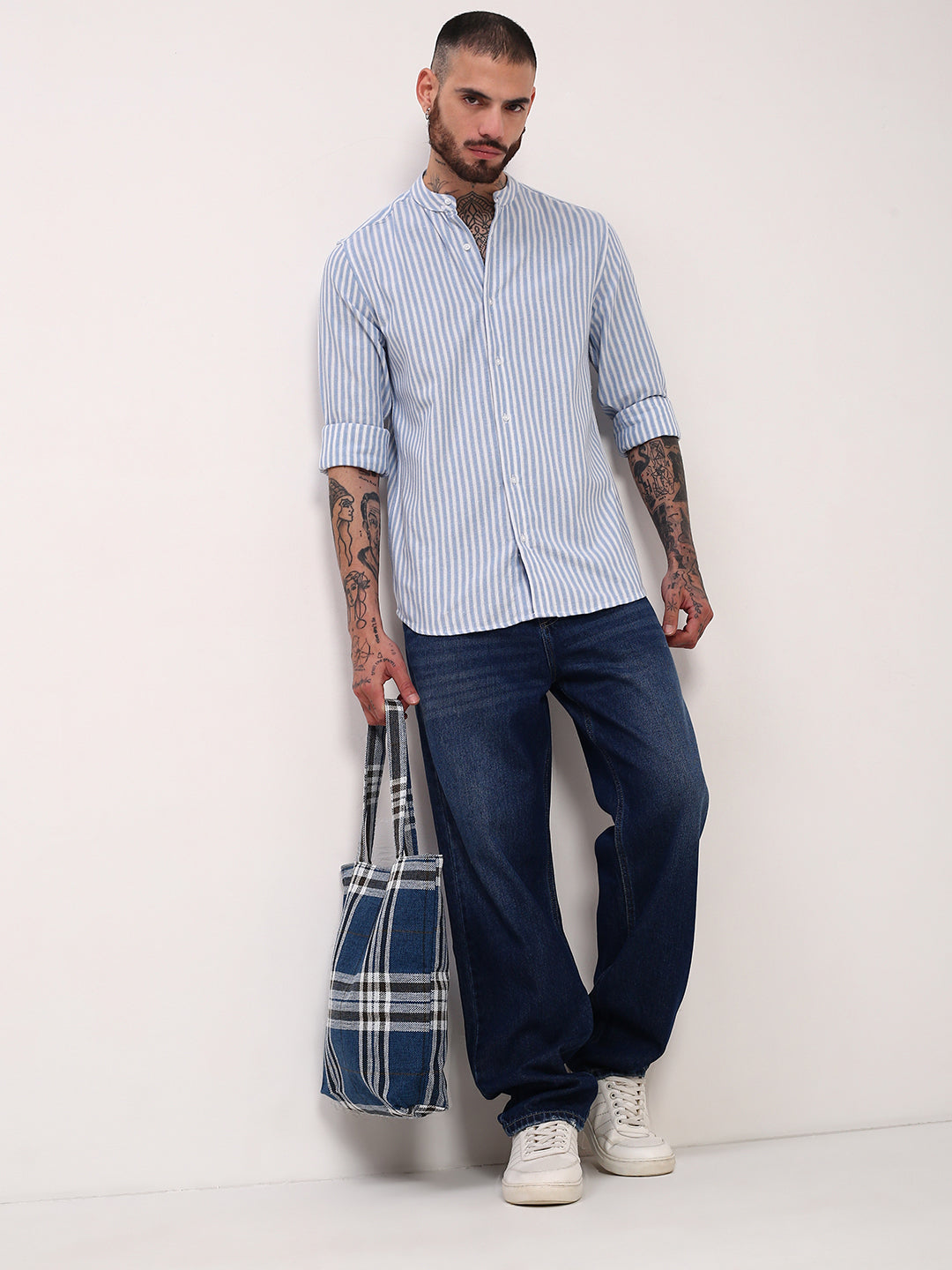 Men Blue Striped Slim Fit Shirt