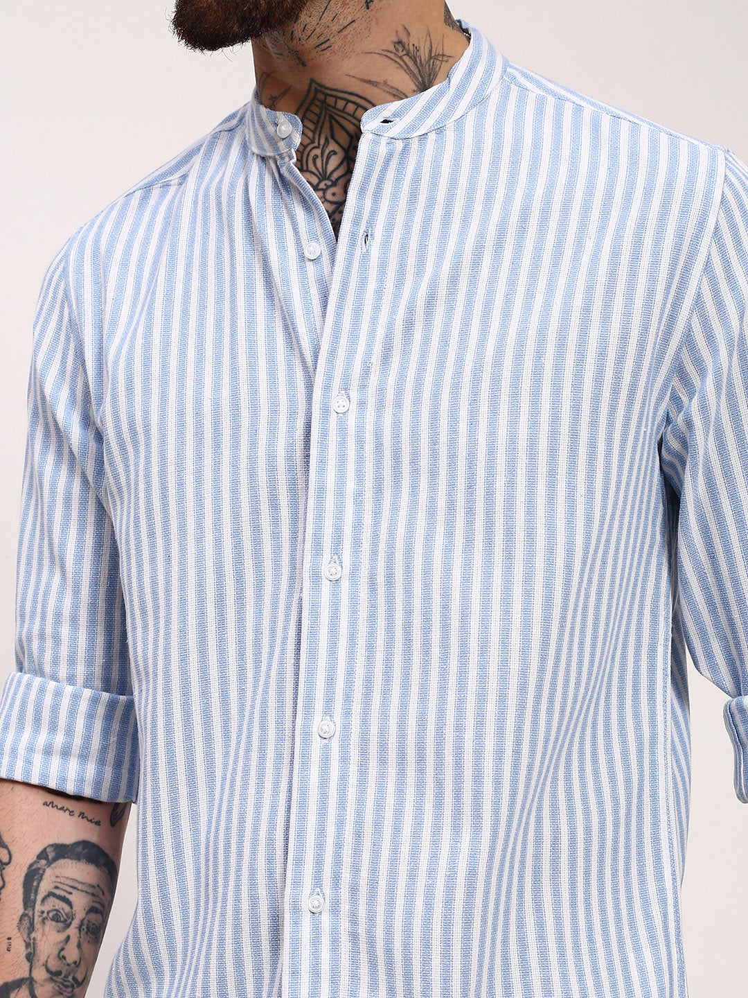 Men Blue Striped Slim Fit Shirt