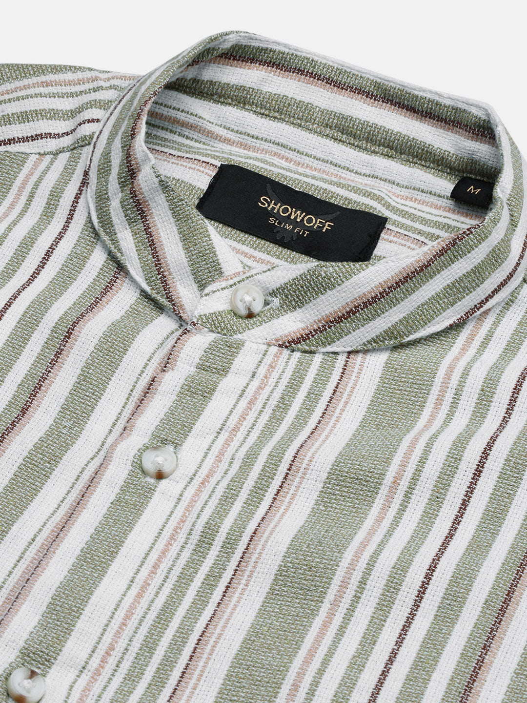 Men Green Striped Slim Fit Shirt