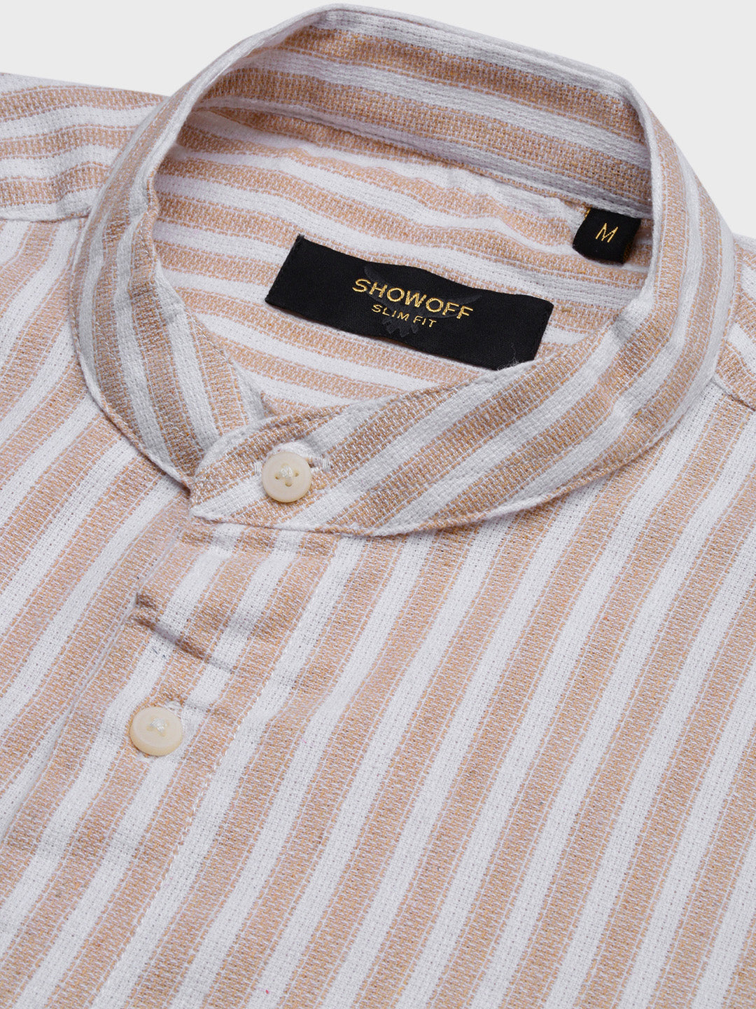 Men Cream Striped Slim Fit Shirt