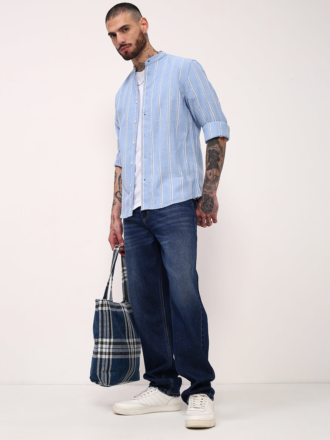 Men Blue Striped Slim Fit Shirt