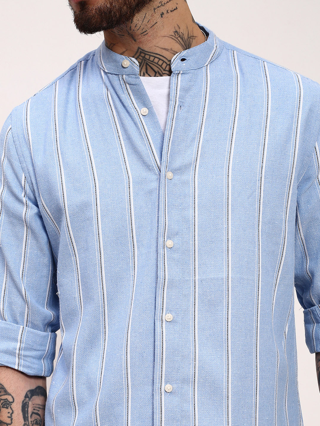 Men Blue Striped Slim Fit Shirt