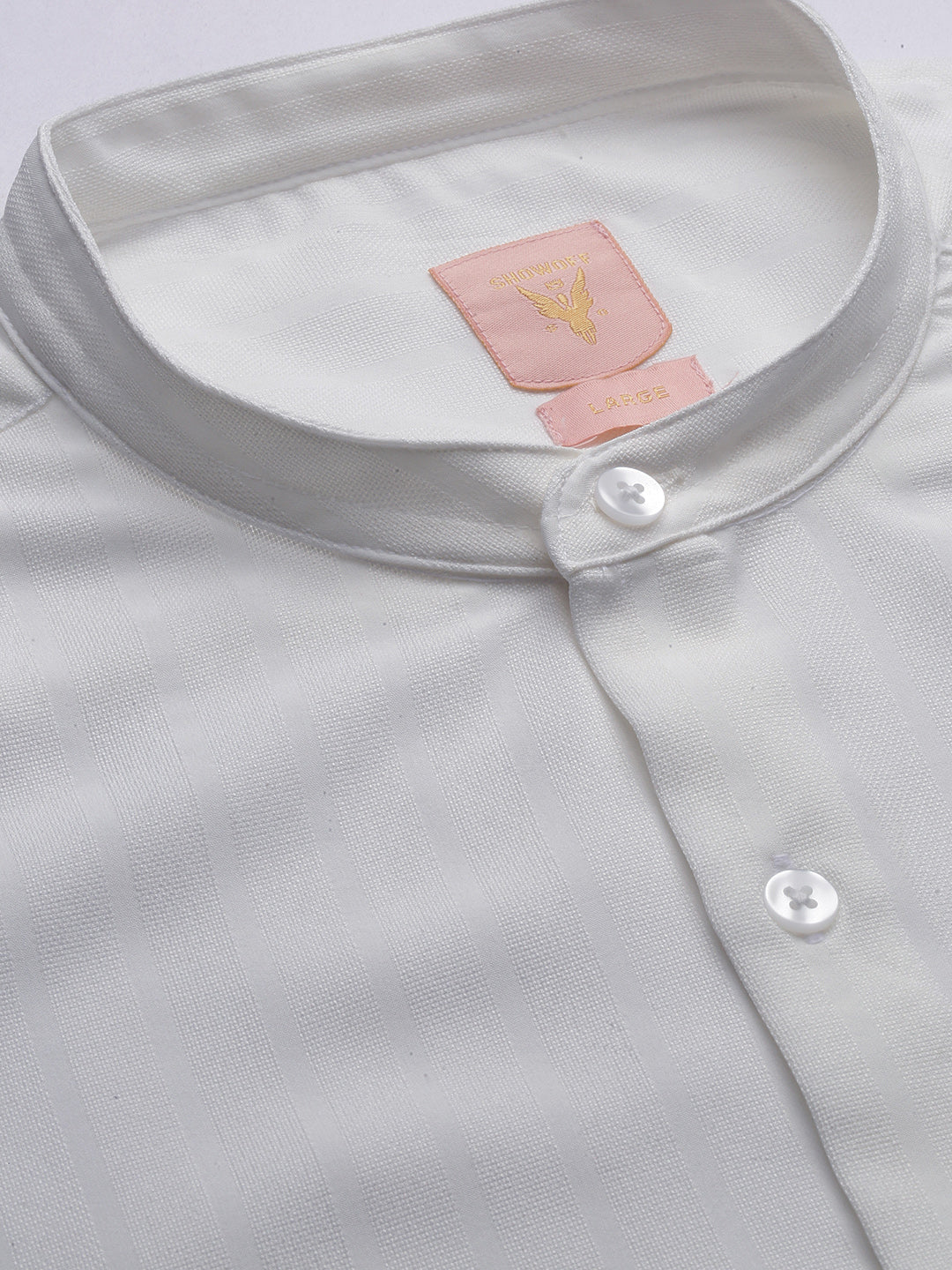 Men Mandarin Collar Solid White Slim Fit Shirt