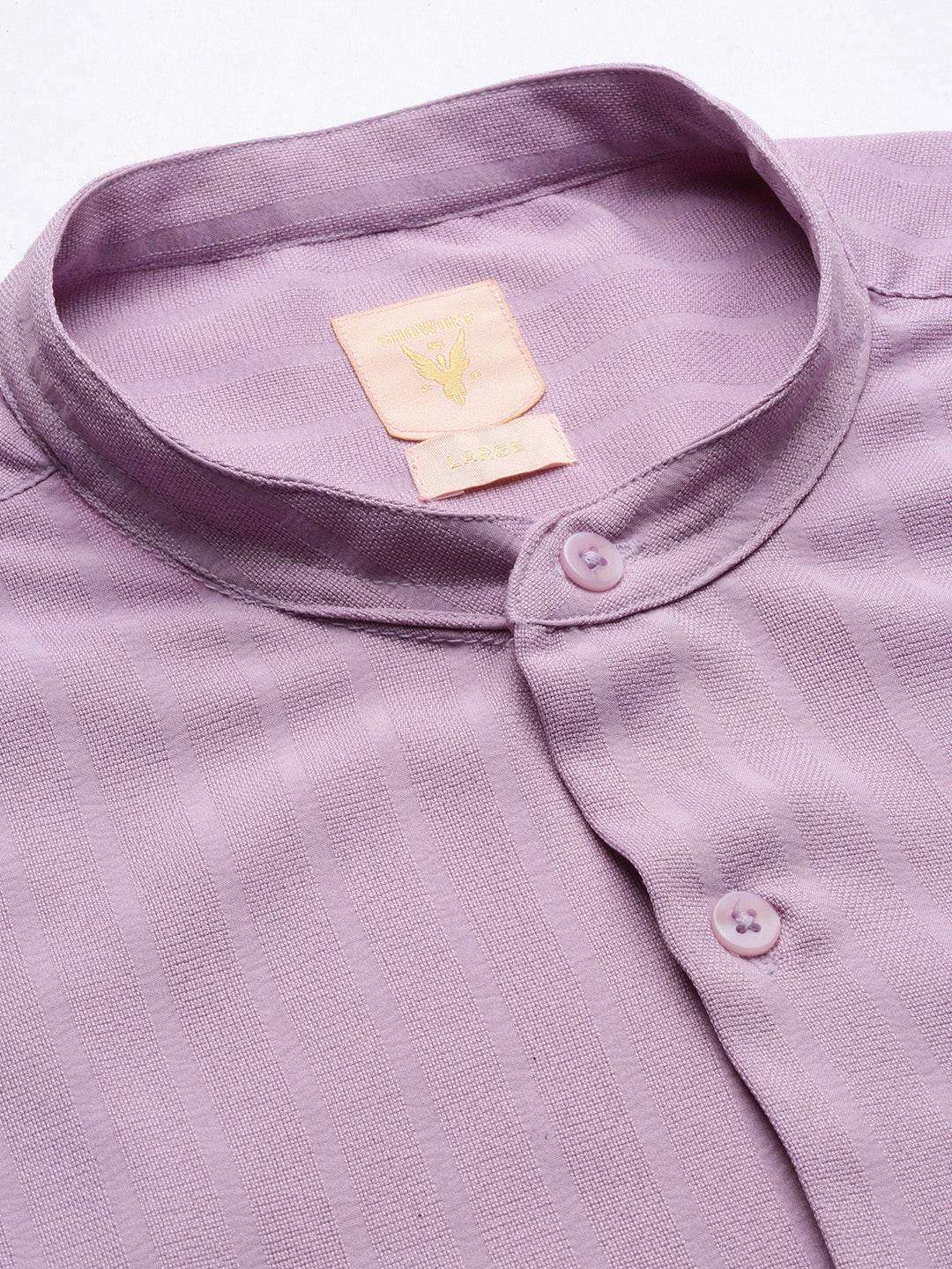 Men Mandarin Collar Solid Lavender Slim Fit Shirt