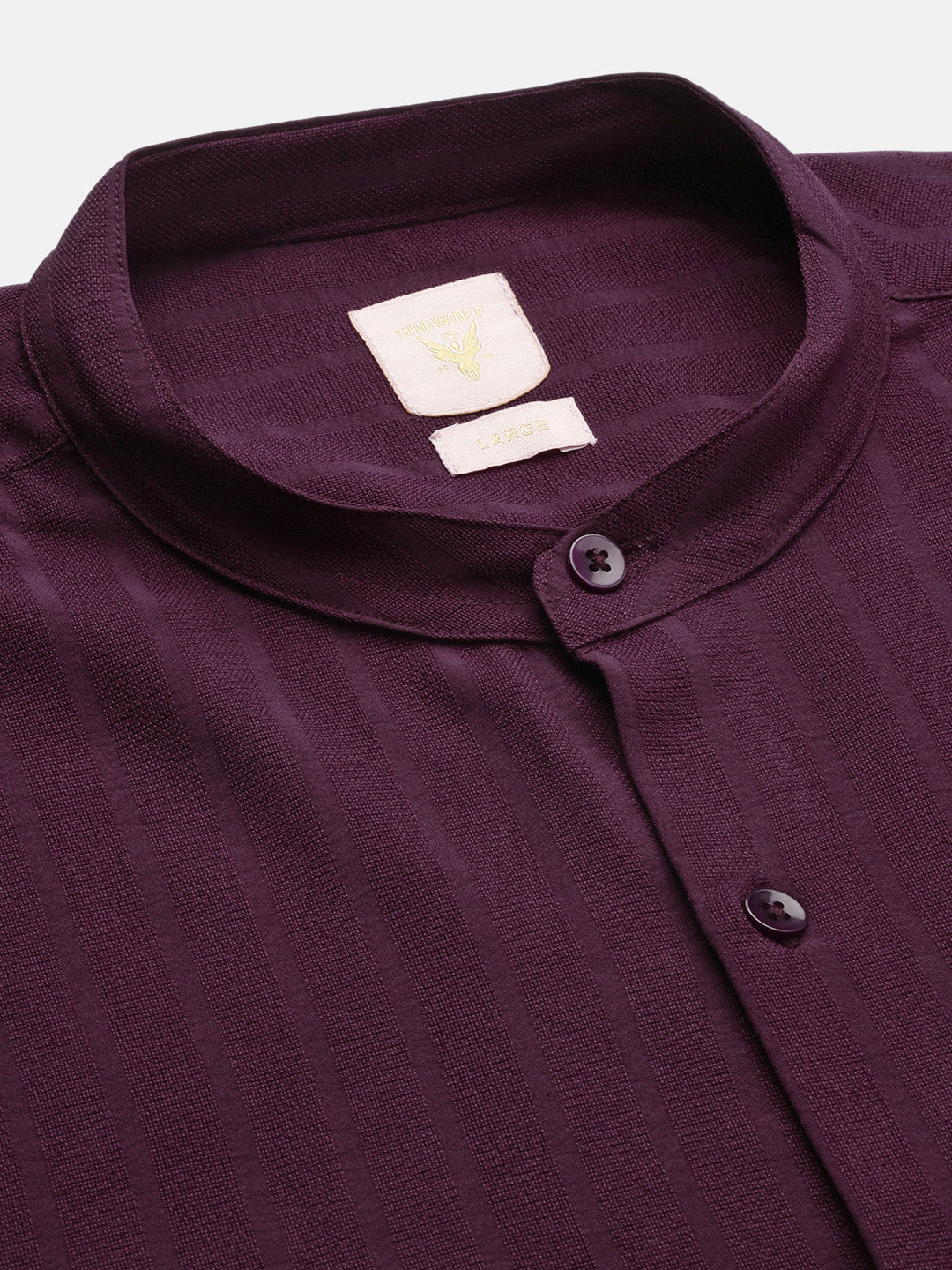 Men Mandarin Collar Solid Burgundy Slim Fit Shirt