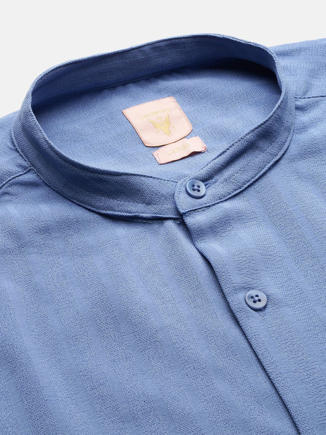 Men Mandarin Collar Solid Blue Slim Fit Shirt