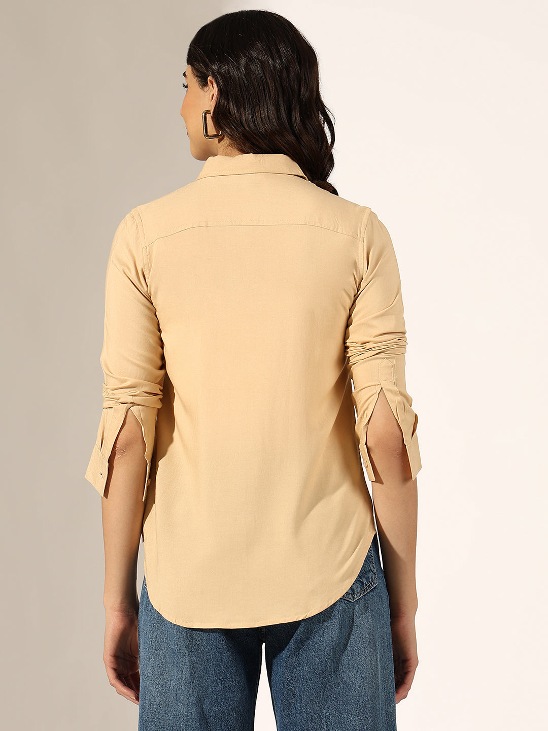 Women's Brown Long Sleeve Button-Down Shirt