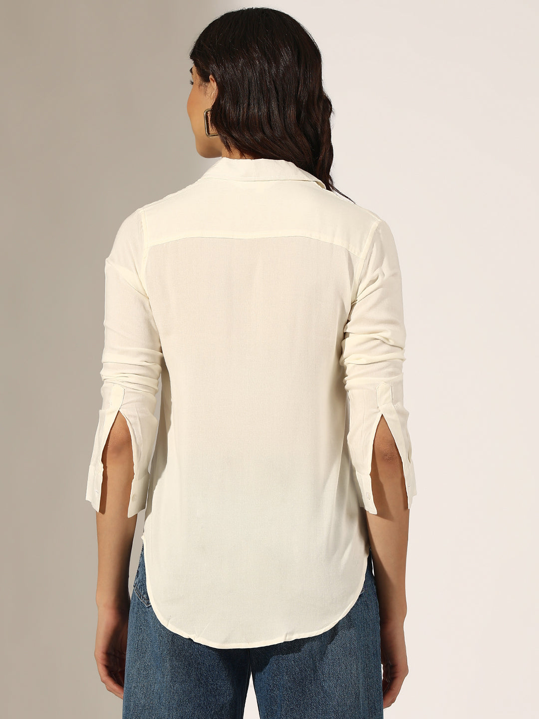 Women's Off-White Long Sleeve Button-Down Shirt