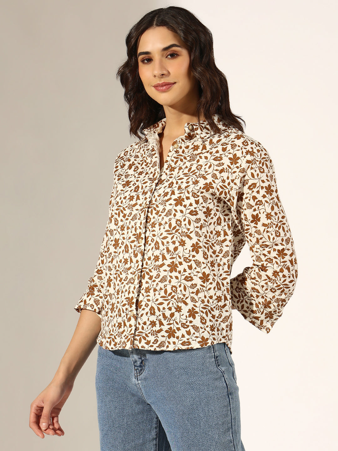 Women's Floral White Button-Down Shirt