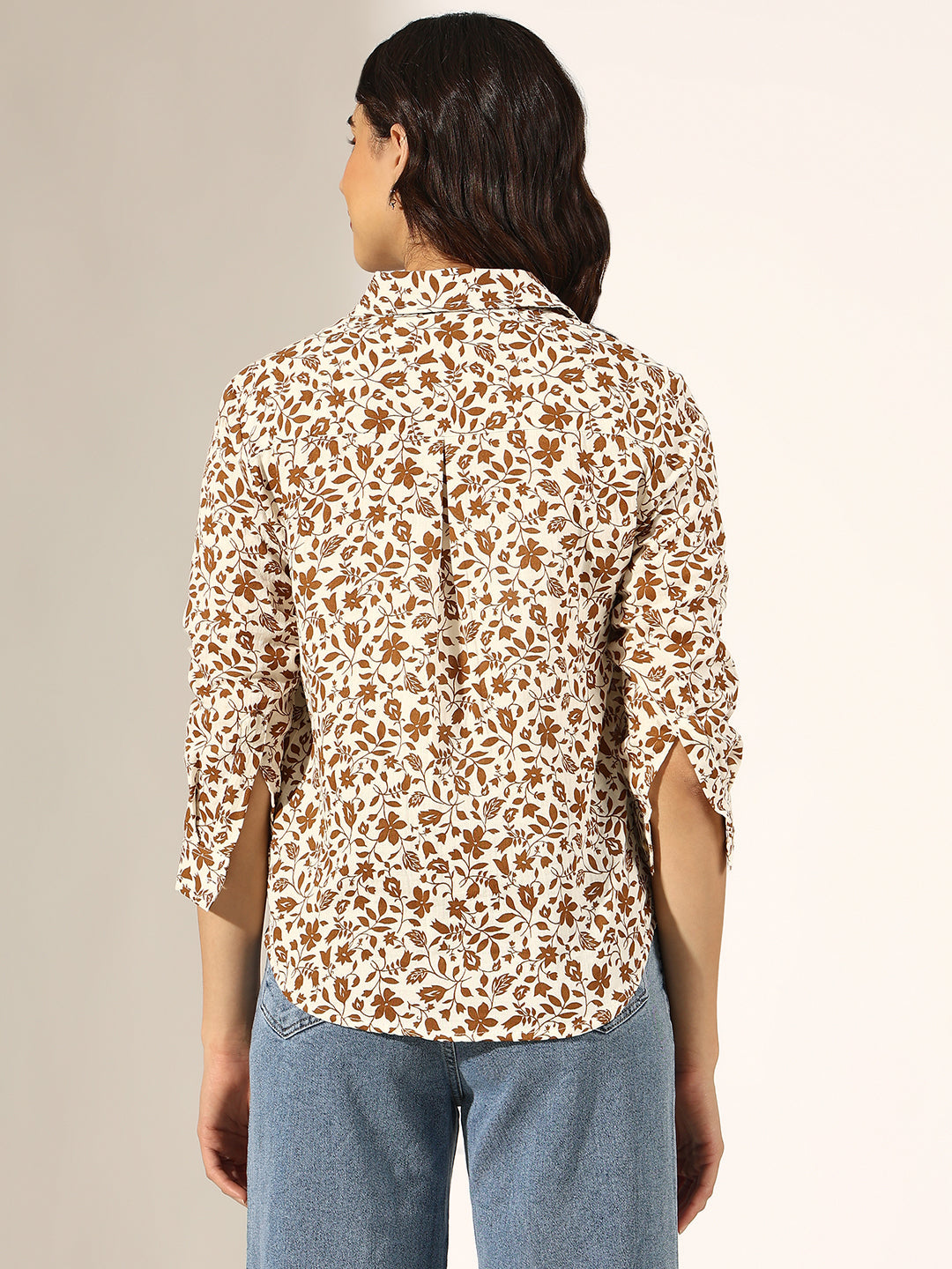 Women's Floral White Button-Down Shirt