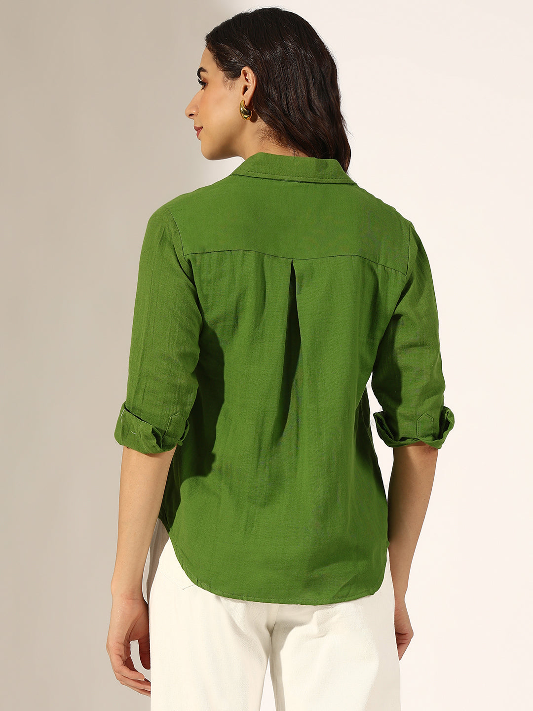 Women's Green Casual Button-Down Shirt