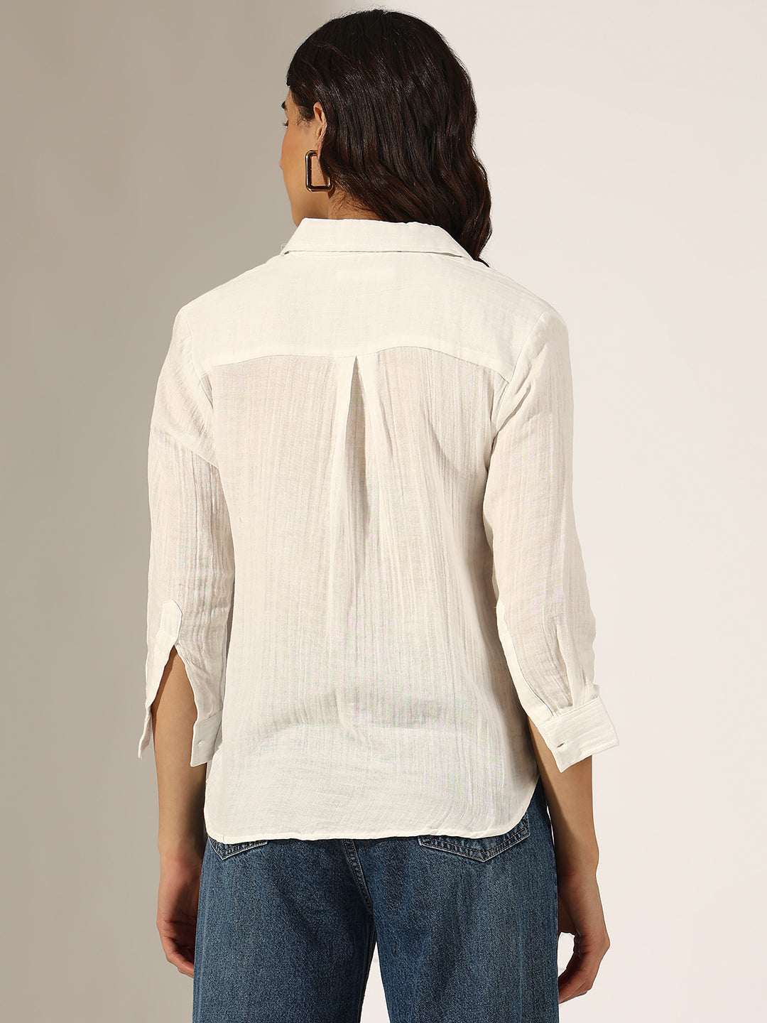 Women's Textured White Button-Down Shirt