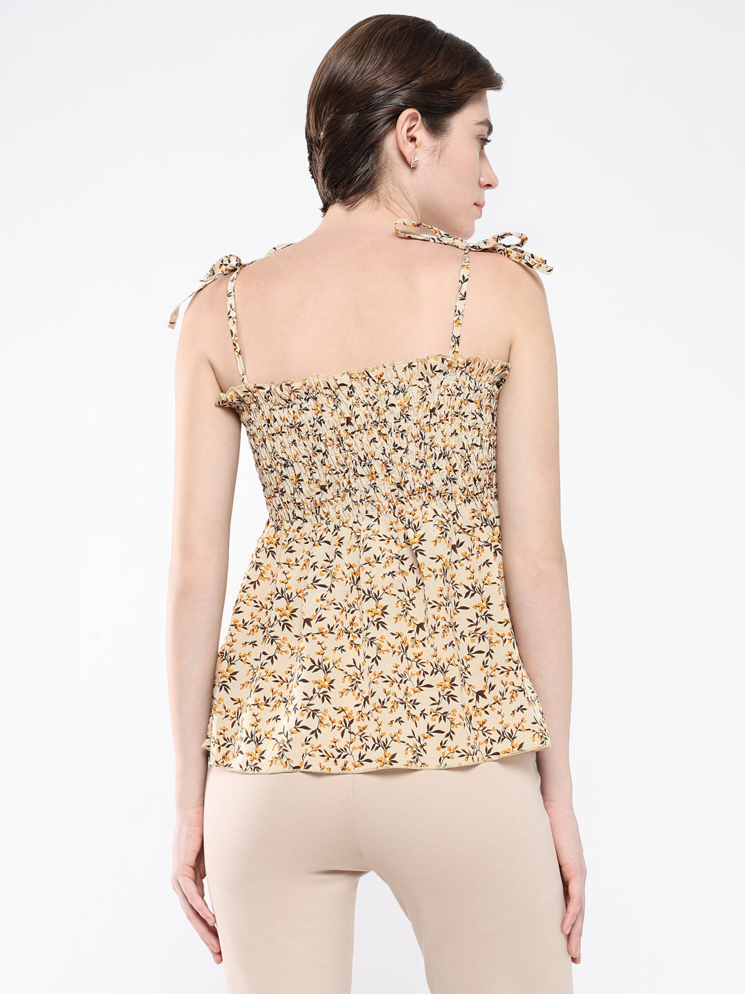 Women Floral Beige Peplum Top