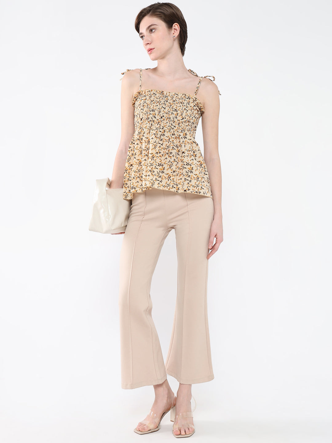 Women Floral Beige Peplum Top